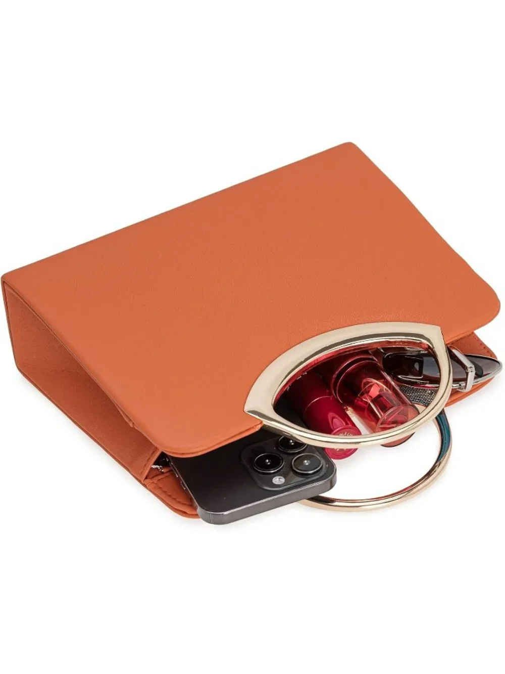 👜Women's Burnt Orange Small Dressy Evening Handbag Circle Handle Elegant Purse